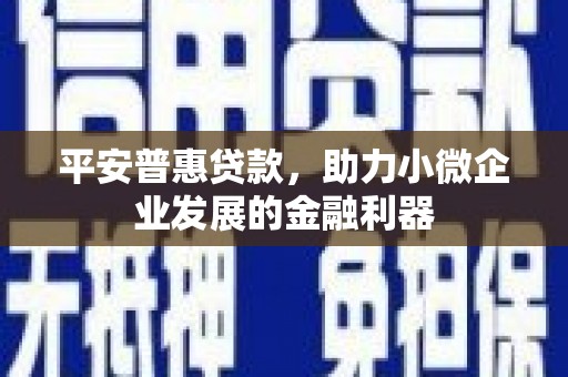 九江平安普惠贷款，助力小微企业发展的金融利器